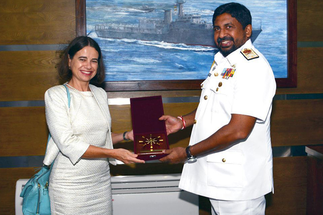 Robyn Mudie at a meeting to congratulate the newly appointed Commander of the Sri Lanka Navy Vice Admiral Ravindra Wijegunaratne